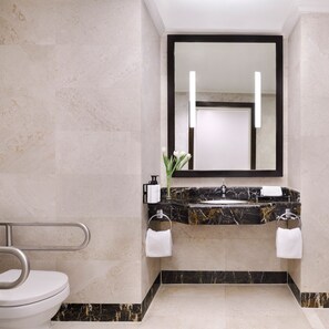 Combined shower/tub, hair dryer, bathrobes, slippers