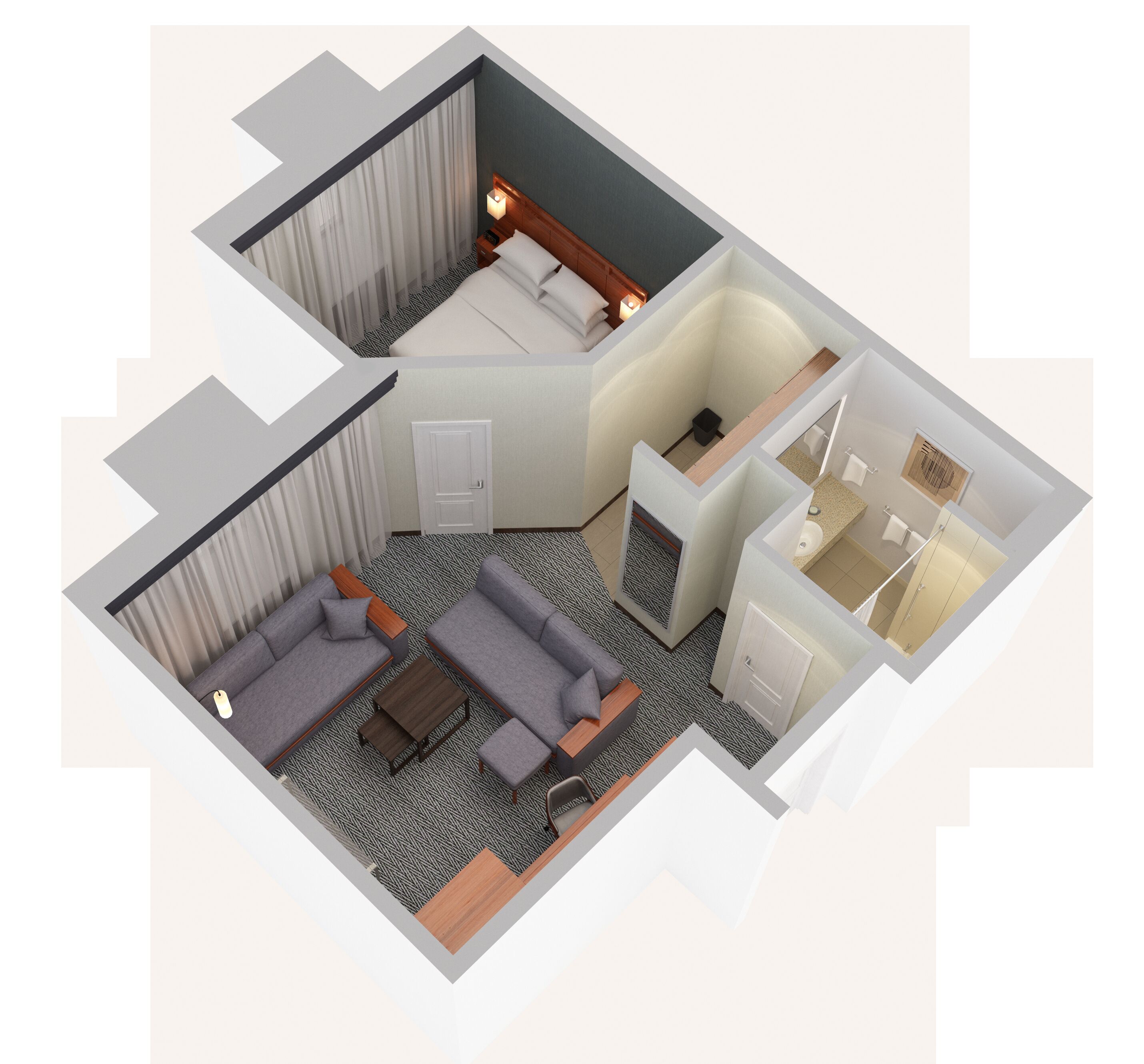 Suite - 1 soveværelse - tekøkken | Plantegning