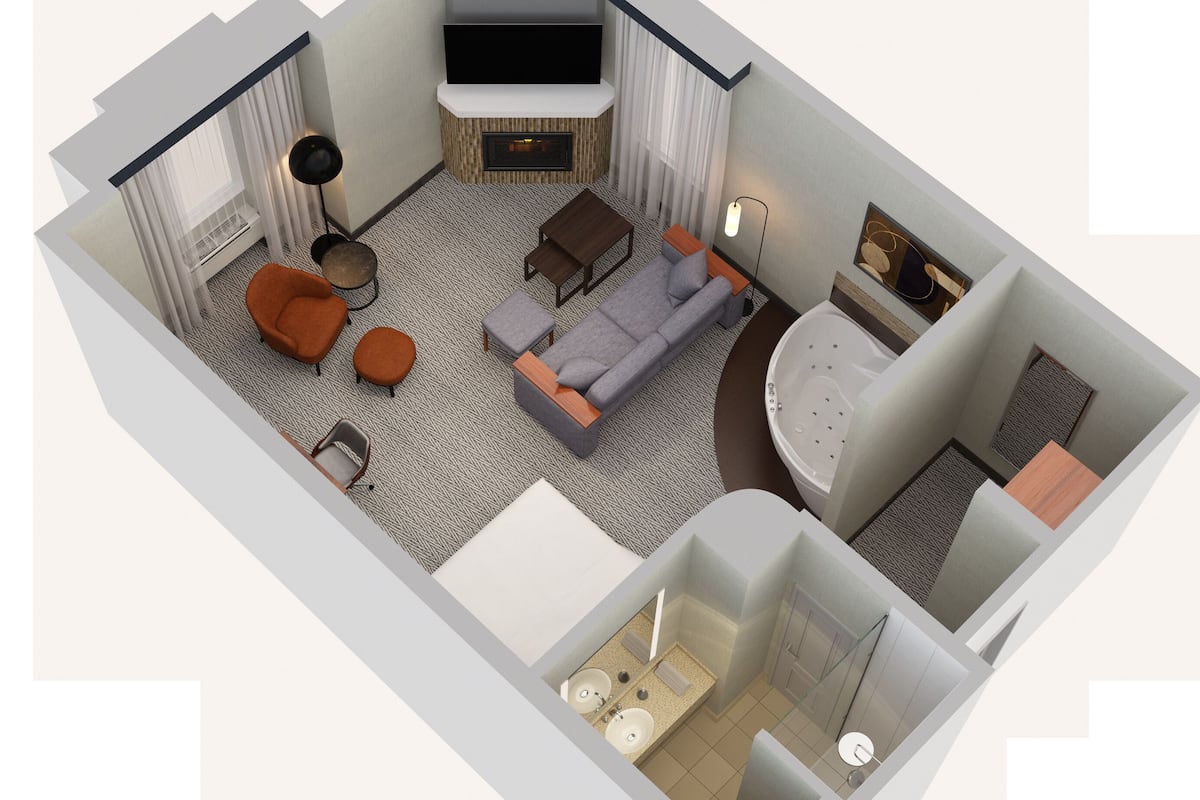 Værelse - 1 kingsize-seng med sovesofa - pejs i værelset | Plantegning