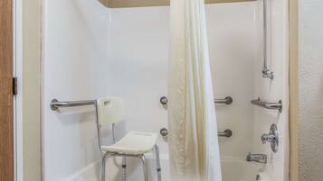 Room, 1 King Bed, Accessible, Non Smoking | Bathroom | Hair dryer, towels