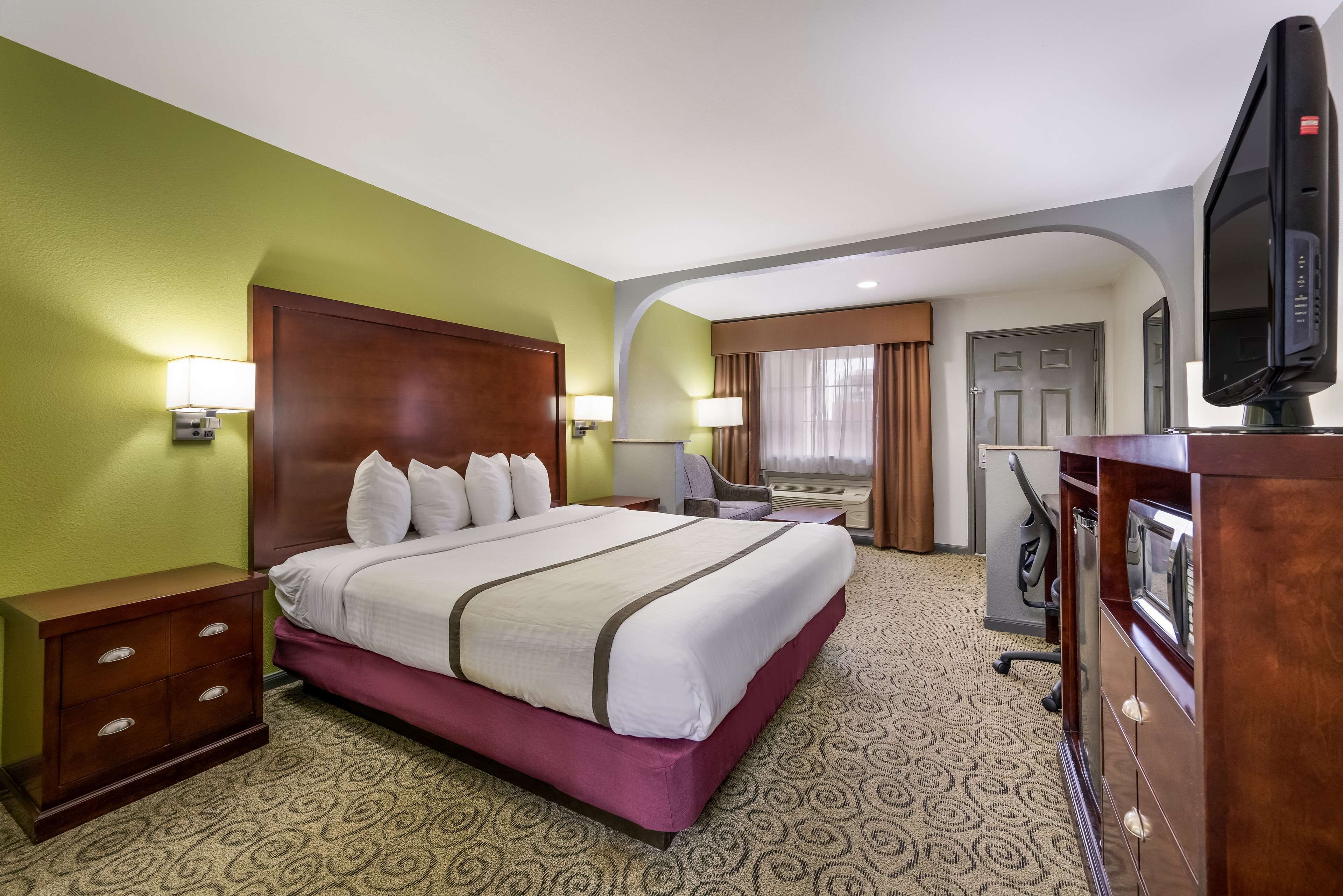 individually furnished, desk, laptop workspace, iron/ironing board