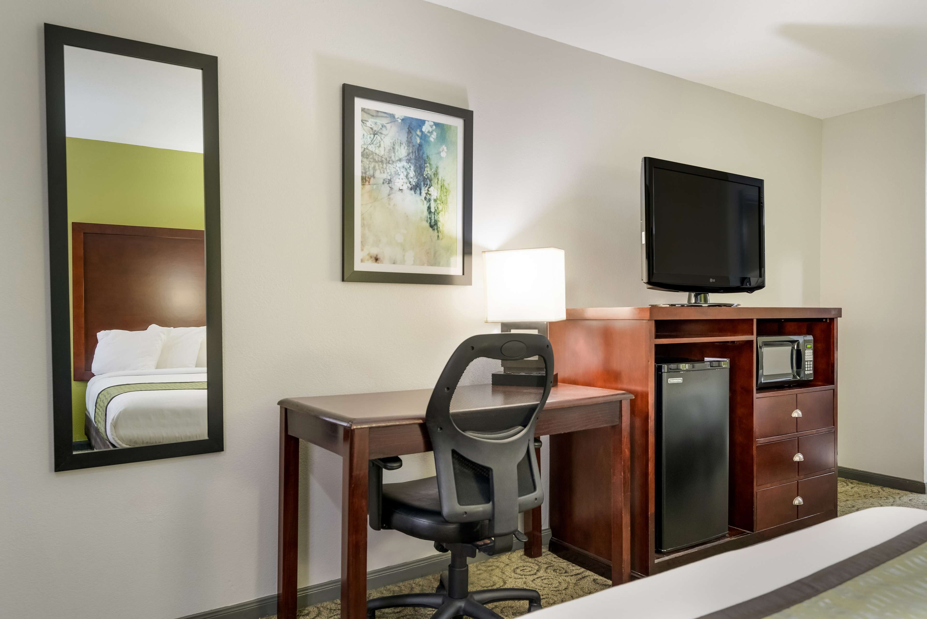 individually furnished, desk, laptop workspace, iron/ironing board