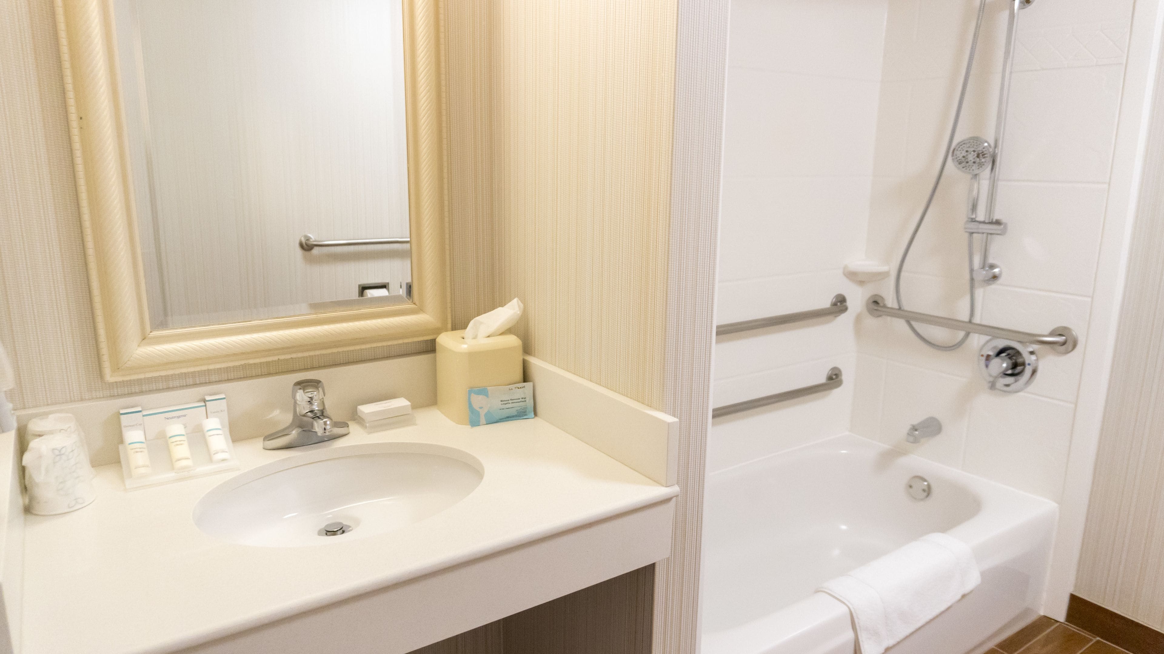 free toiletries, hair dryer, towels