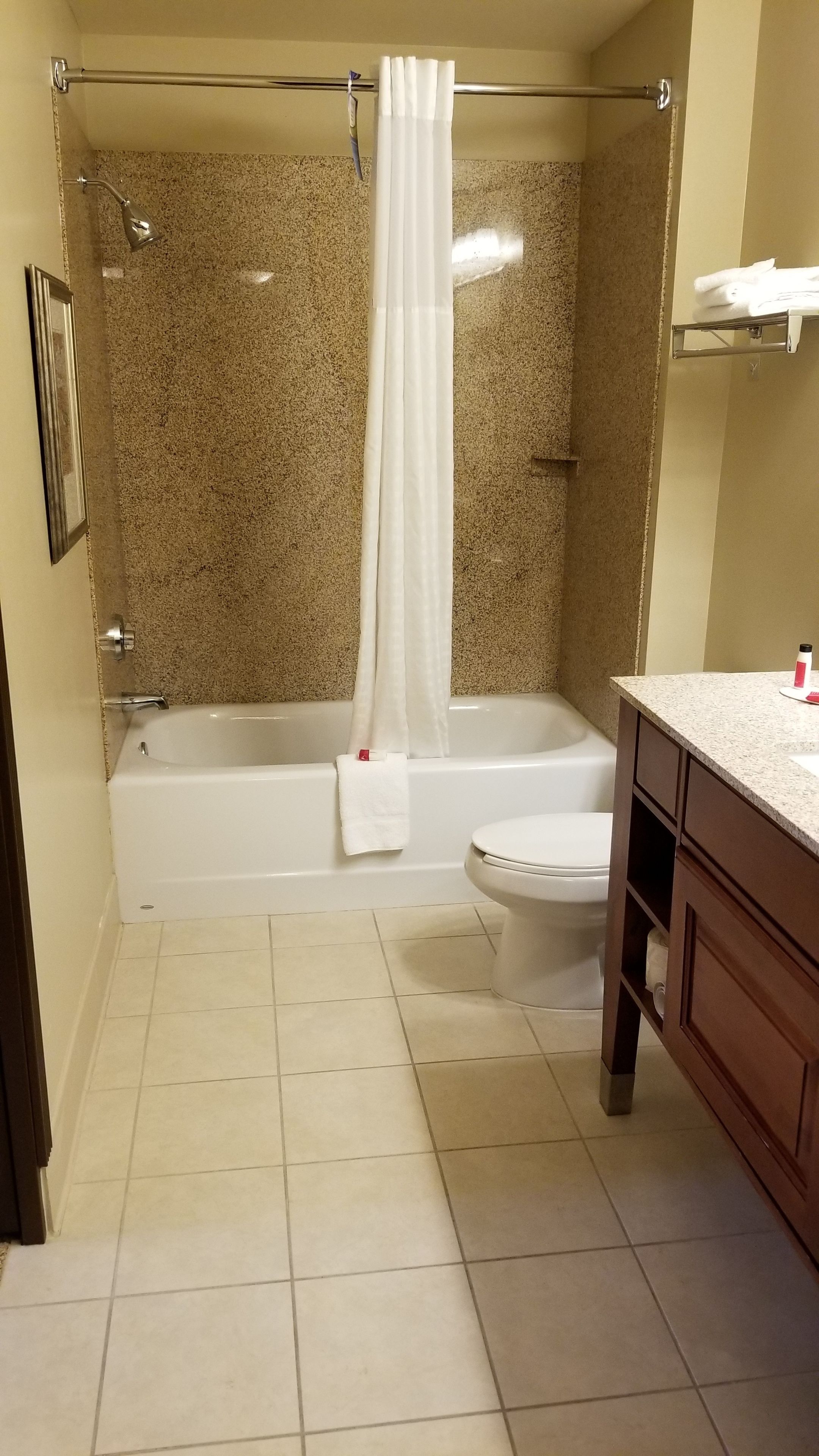 suite, 1 queen bed, non smoking | bathroom | combined shower/bathtub, free toiletries, hair dryer, towels