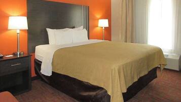 Premium bedding, desk, blackout drapes, iron/ironing board