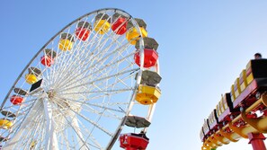On the beach, sun loungers, beach umbrellas, beach towels