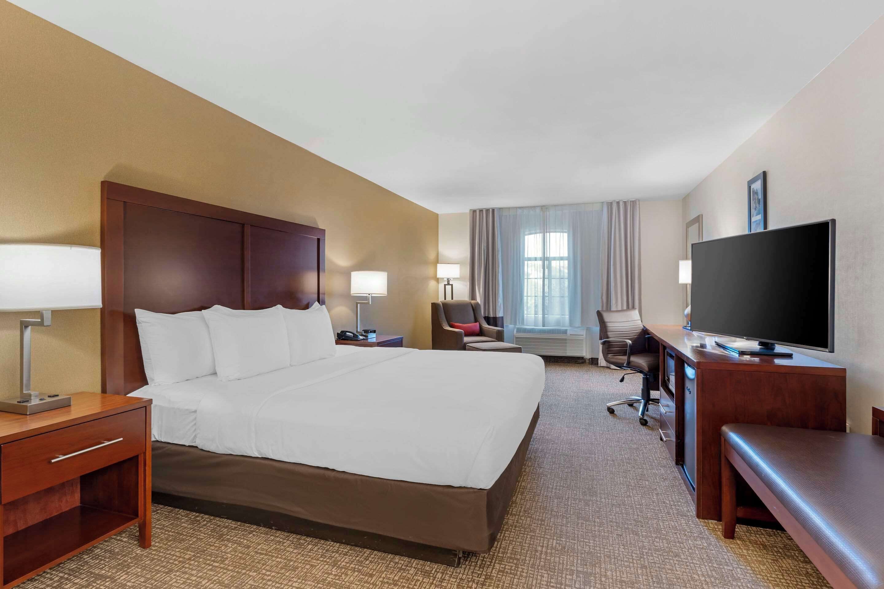 standard room, 1 king bed, non smoking | desk, laptop workspace, blackout curtains, iron/ironing board