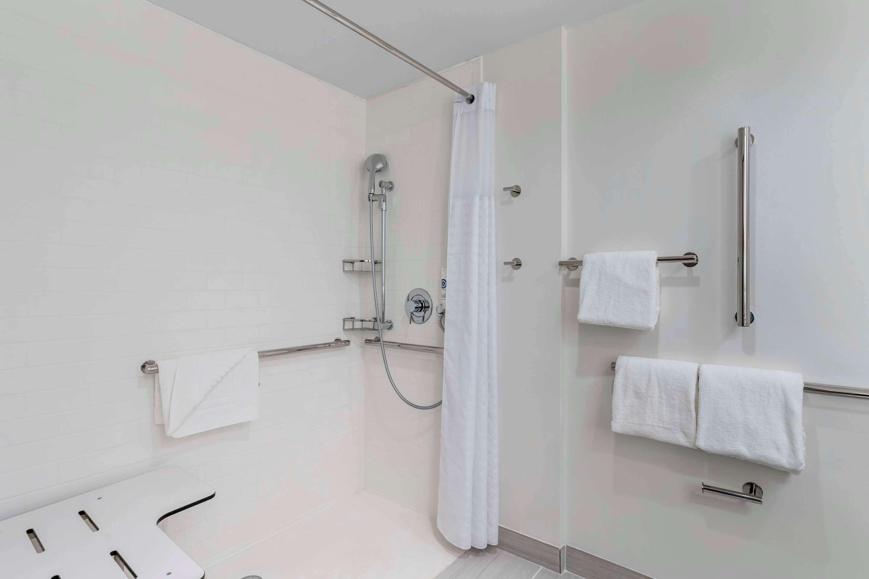 desk, laptop workspace, blackout curtains, iron/ironing board