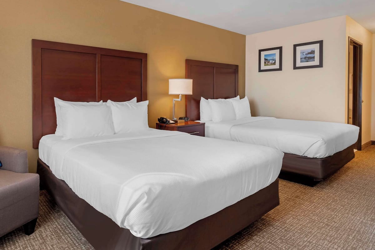 Standard Room, 2 Queen Beds, Non Smoking | Desk, laptop workspace, blackout drapes, iron/ironing board