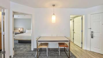 Individually furnished, desk, laptop workspace, iron/ironing board