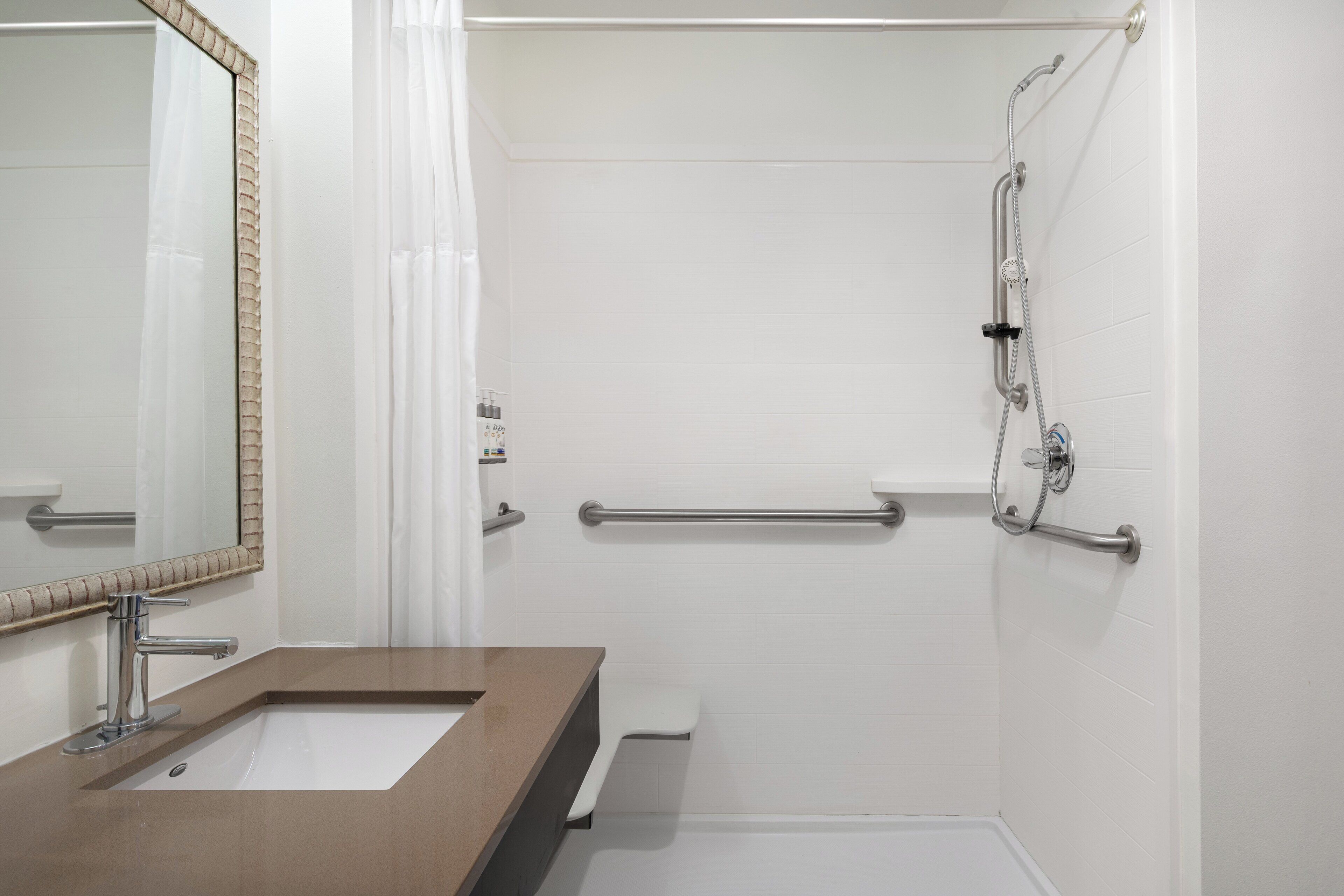 Standard Room, 2 Queen Beds, Mobility Accessible (Communications, Roll-In Shower) | Bathroom | Combined shower/bathtub, free toiletries, hair dryer, towels