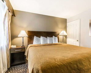 Bureau, rideaux occultants, fer et planche à repasser