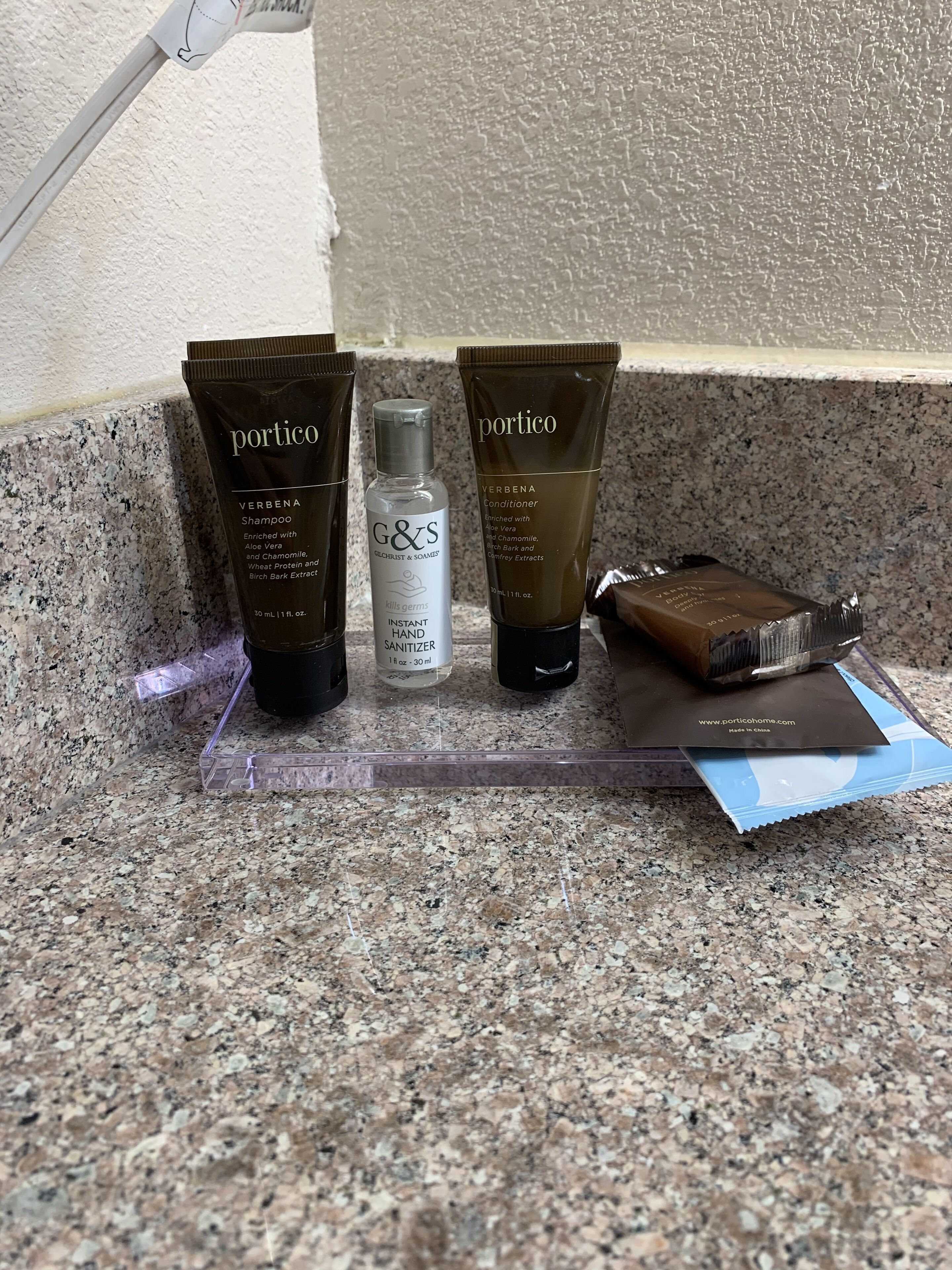 combined shower/bathtub, free toiletries, hair dryer, towels
