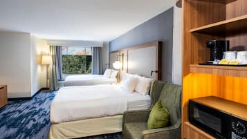 Room, 2 Queen Beds | Desk, laptop workspace, blackout drapes, iron/ironing board