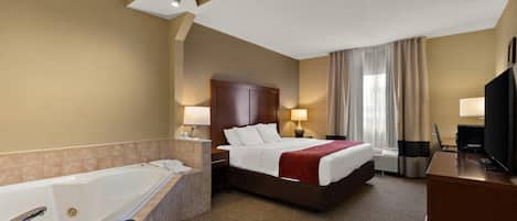 Habitación, 1 cama de matrimonio grande, no fumadores, bañera de hidromasaje | Caja fuerte, escritorio, tabla de planchar con plancha y wifi gratis