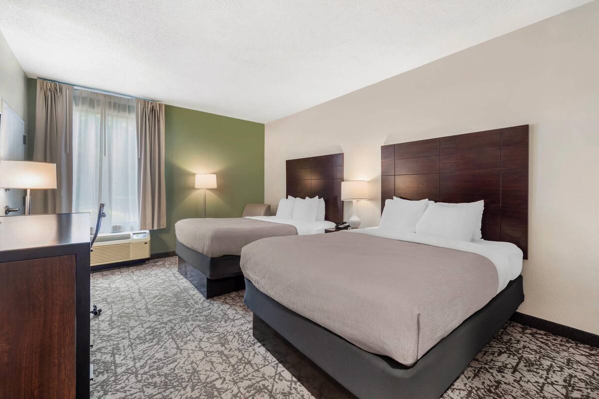 Room, 2 Queen Beds, Accessible, Non Smoking | In-room safe, desk, blackout drapes, iron/ironing board