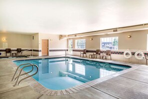 Indoor pool, open 7:30 AM to 10:00 PM, pool loungers