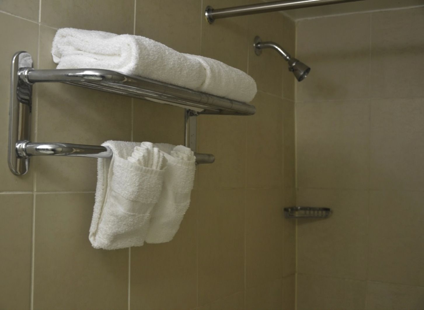 combined shower/bathtub, free toiletries, hair dryer, towels