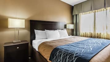 Premium bedding, desk, blackout drapes, iron/ironing board