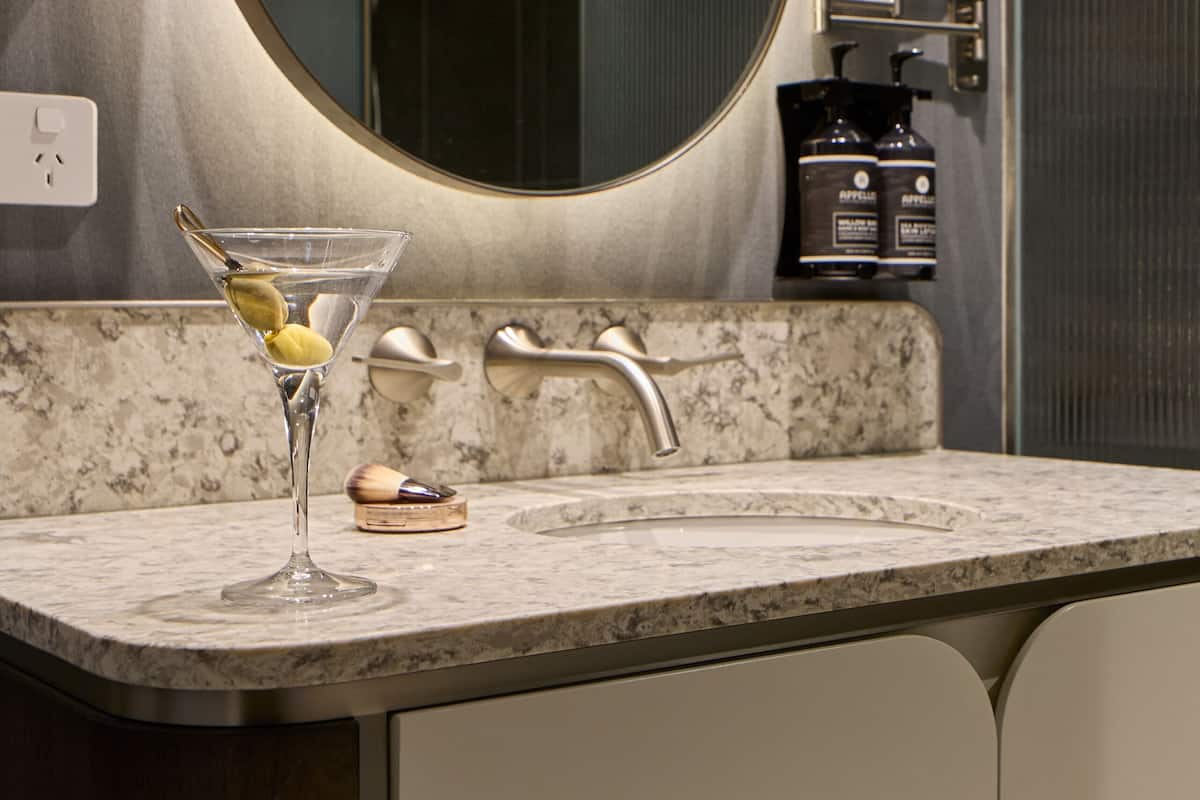 new york style loft suite with king bed | bathroom | designer toiletries, hair dryer, bathrobes, towels