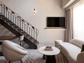 New York Style Loft Suite with King Bed | Peralatan tempat tidur premium, tilam berlapik, bar mini 