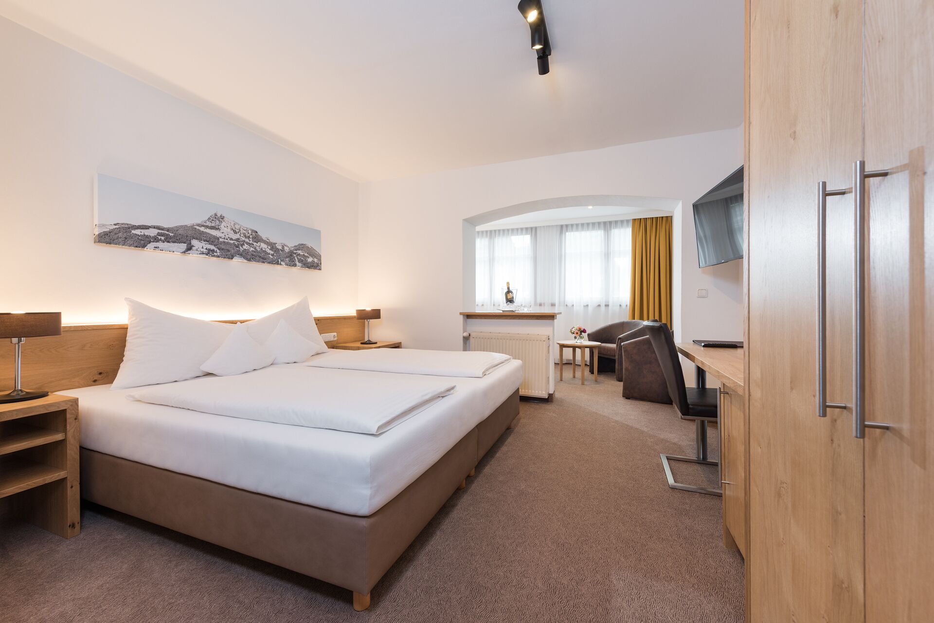 triple room, balcony, mountain view | hypo-allergenic bedding, down duvets, in-room safe