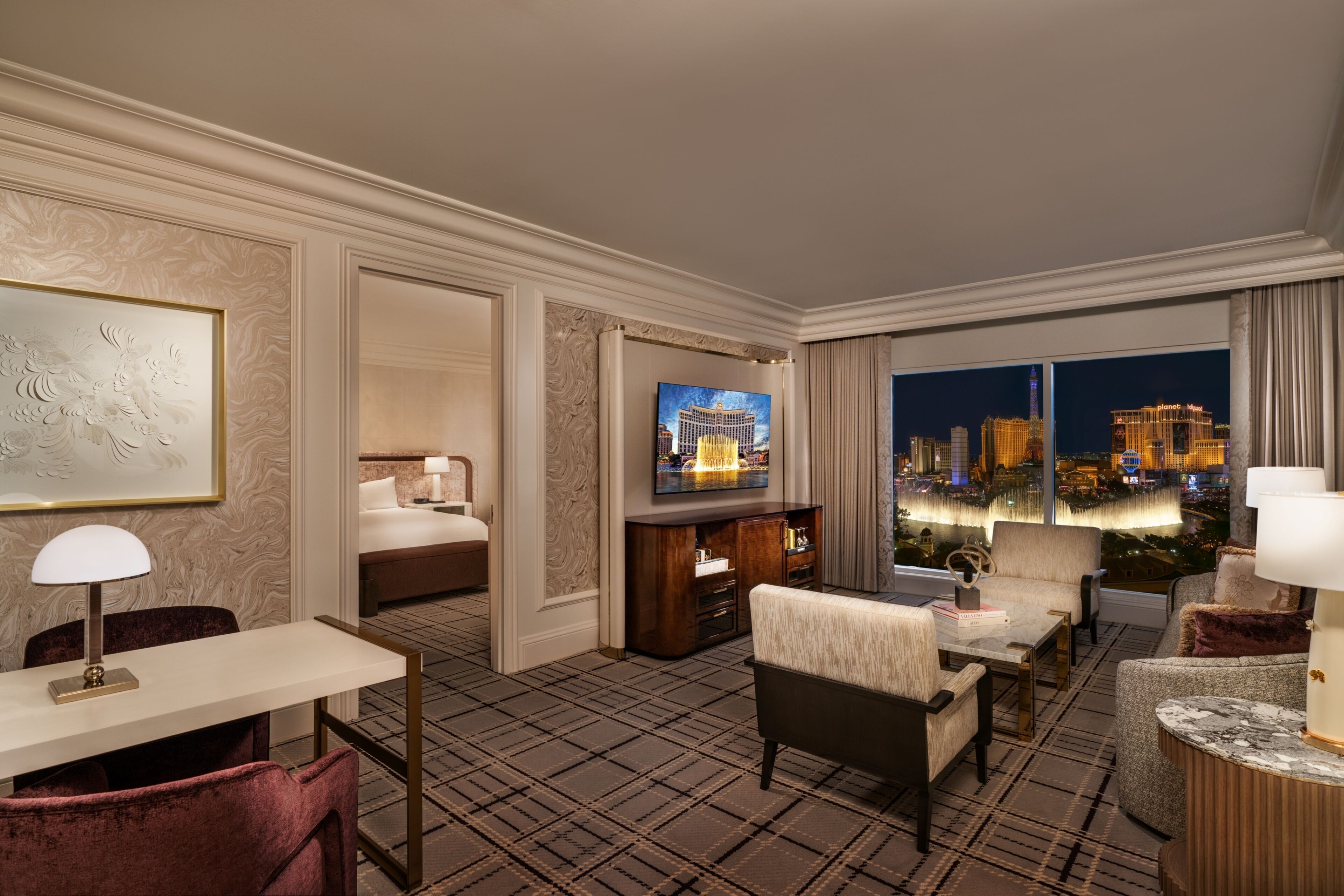 Fountain View Bellagio Suite | Premium bedding, pillow-top beds, minibar, in-room safe