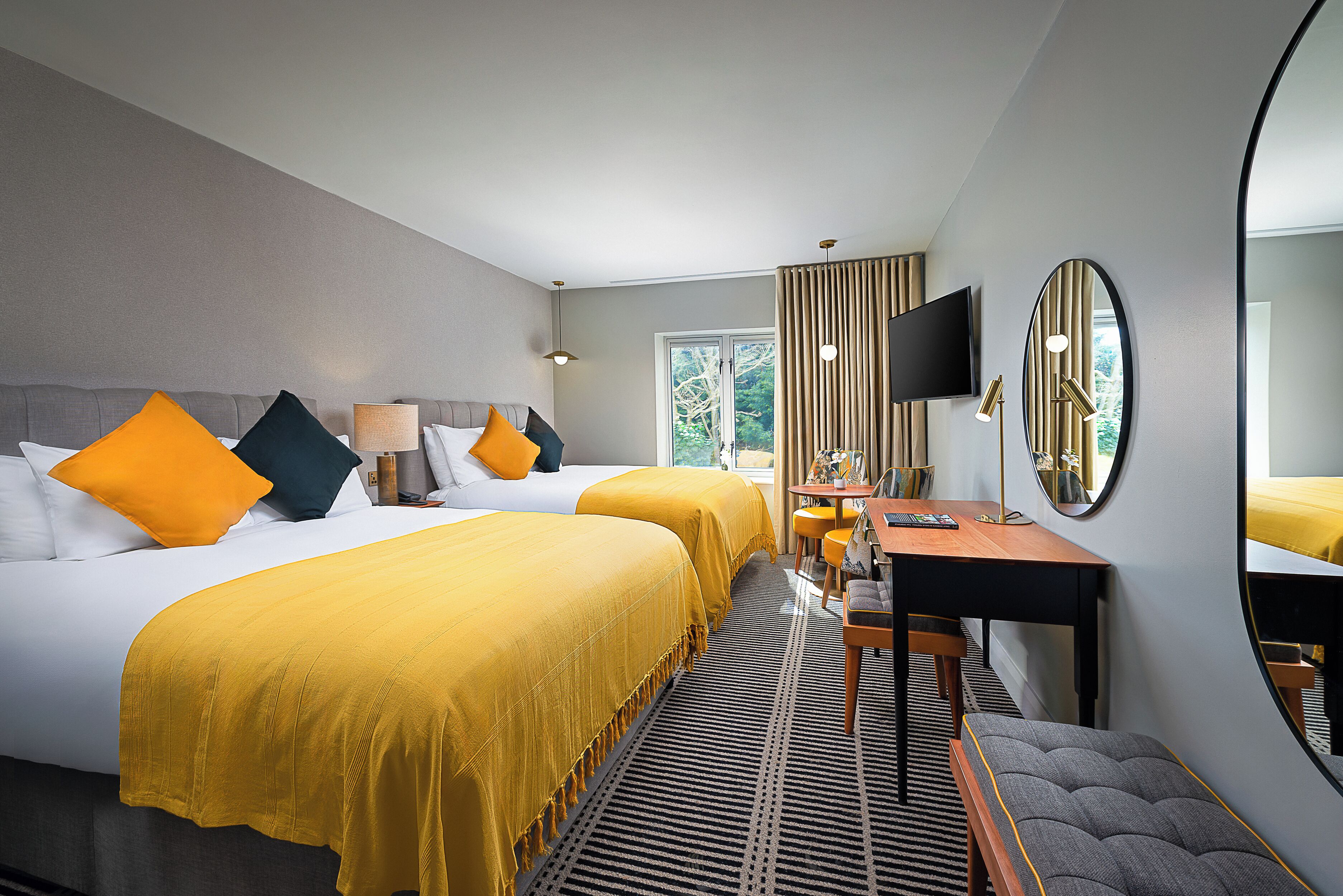 Premium bedding, desk, laptop workspace, free WiFi