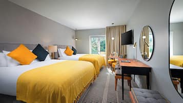 Premium bedding, desk, laptop workspace, free WiFi