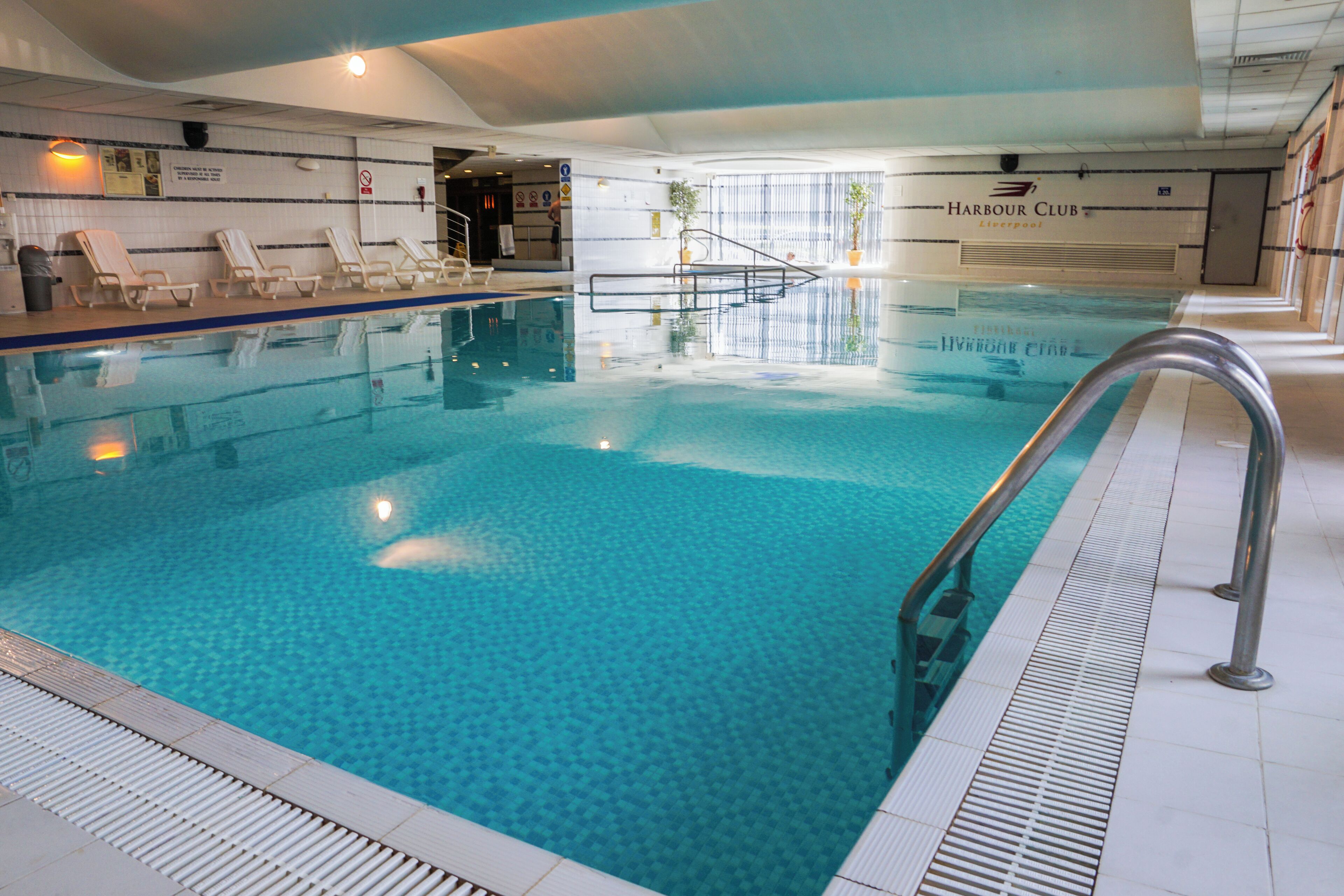 indoor pool, pool loungers