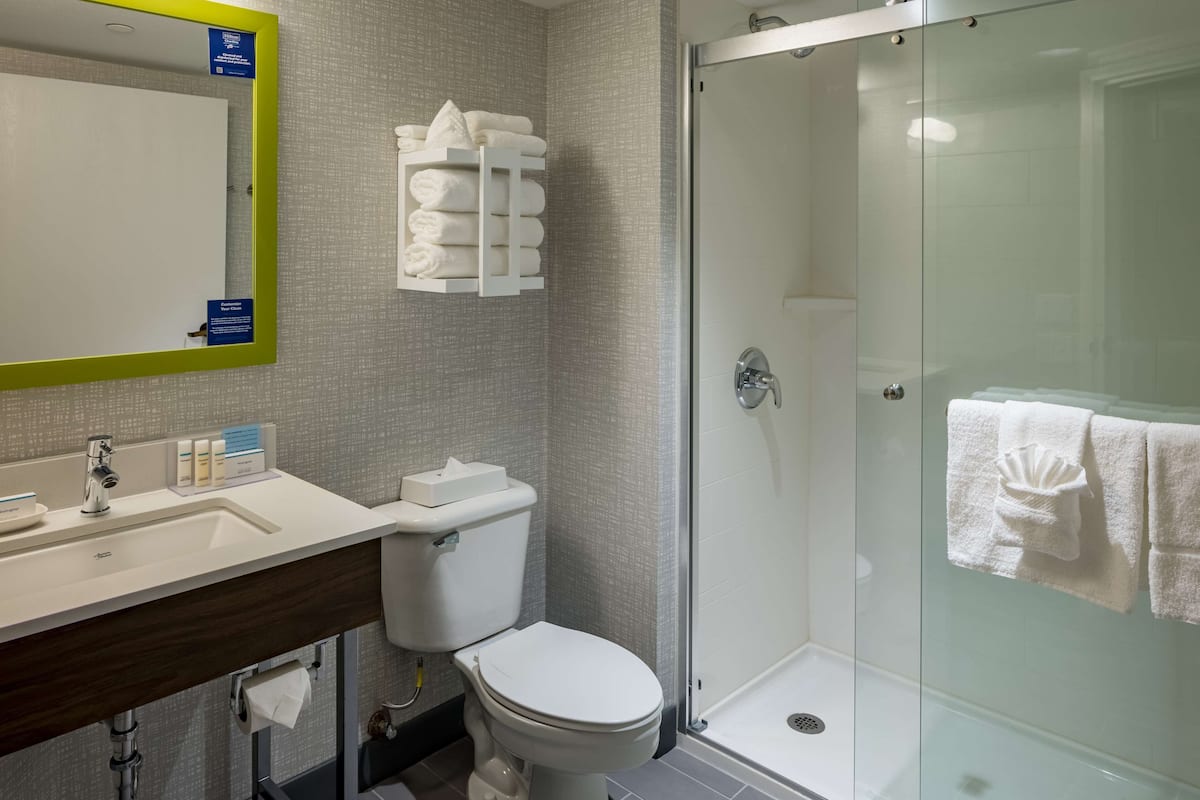 free toiletries, hair dryer, towels