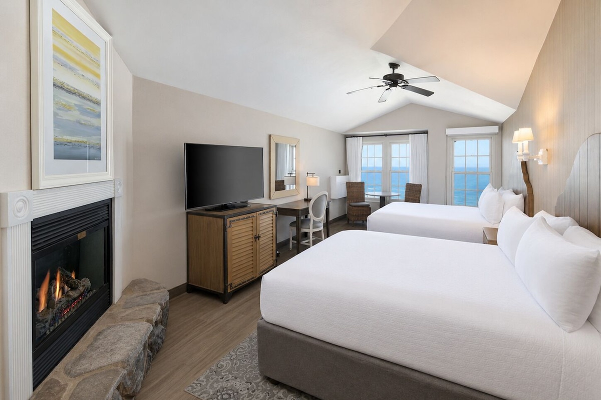 Room, Oceanfront (2 Queens Upper Level) | In-room safe, desk, laptop workspace, iron/ironing board