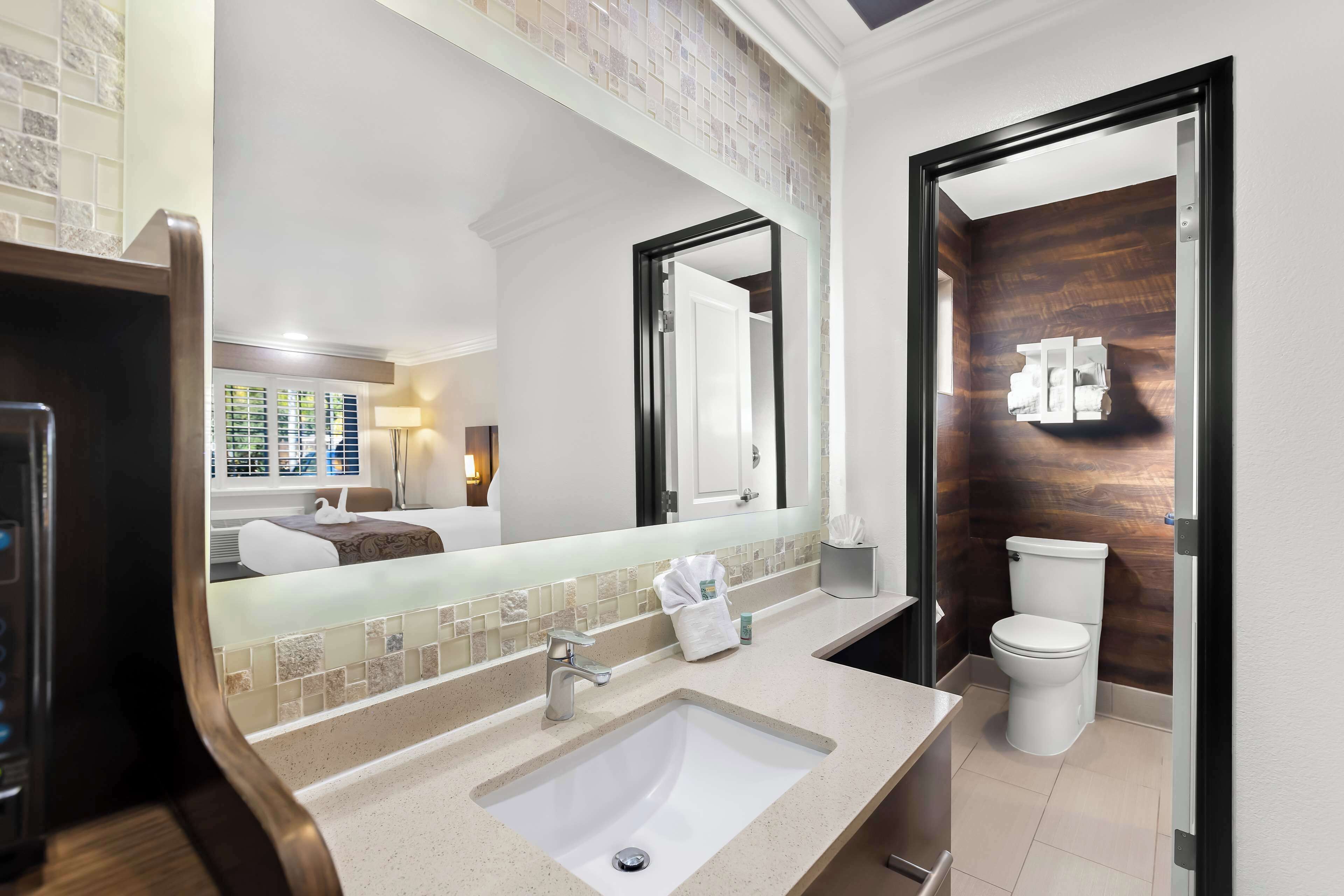 standard room, 1 king bed, non smoking, refrigerator & microwave | bathroom | free toiletries, hair dryer, towels