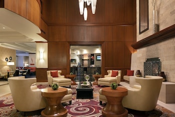 Hotel entrance and lobby at Marriott Denver Airport at Gateway Park