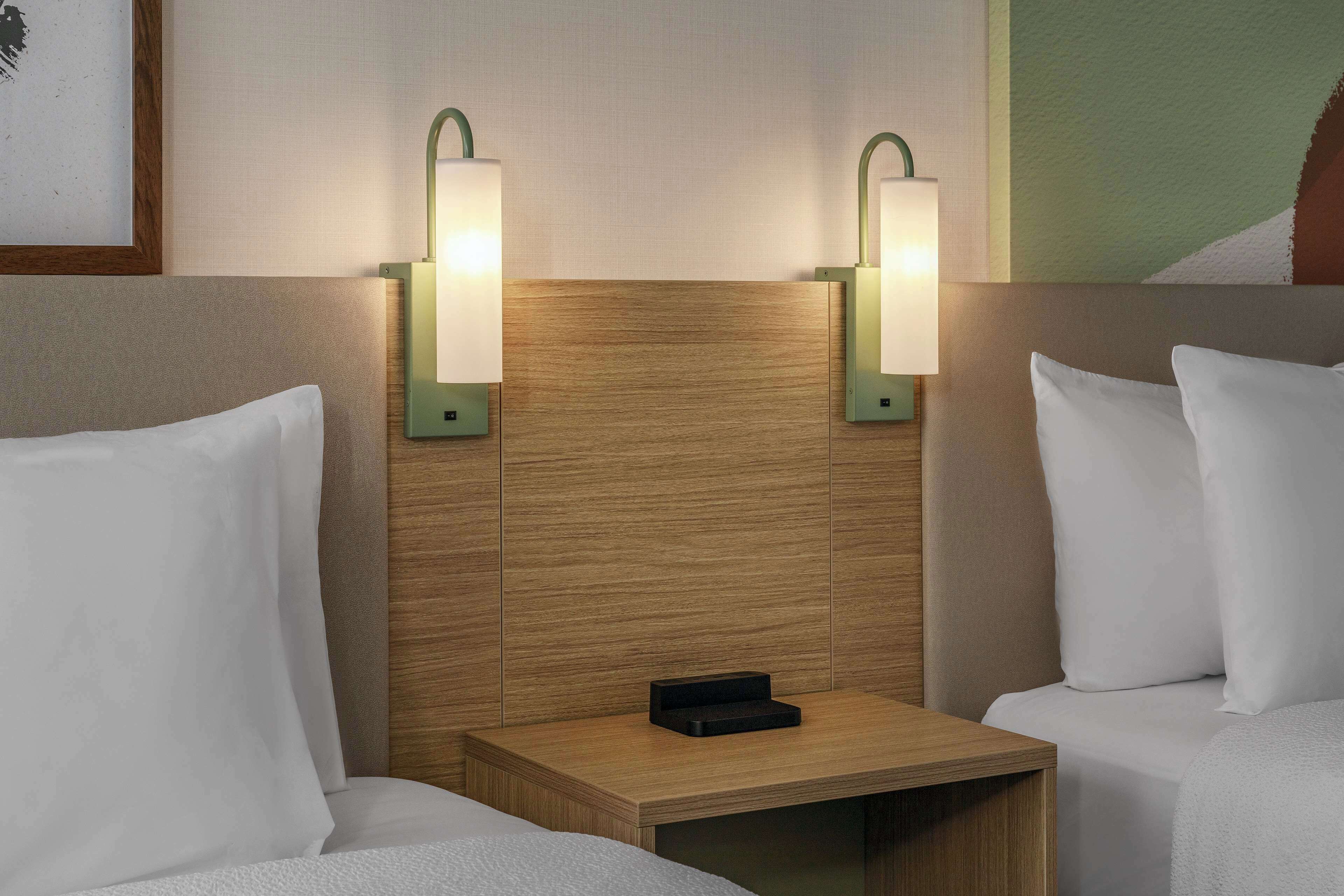 premium bedding, desk, blackout curtains, iron/ironing board