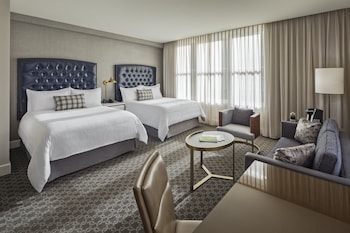 Deluxe Two Queen Room | Premium bedding, pillowtop beds, in-room safe, individually decorated at Hotel Teatro