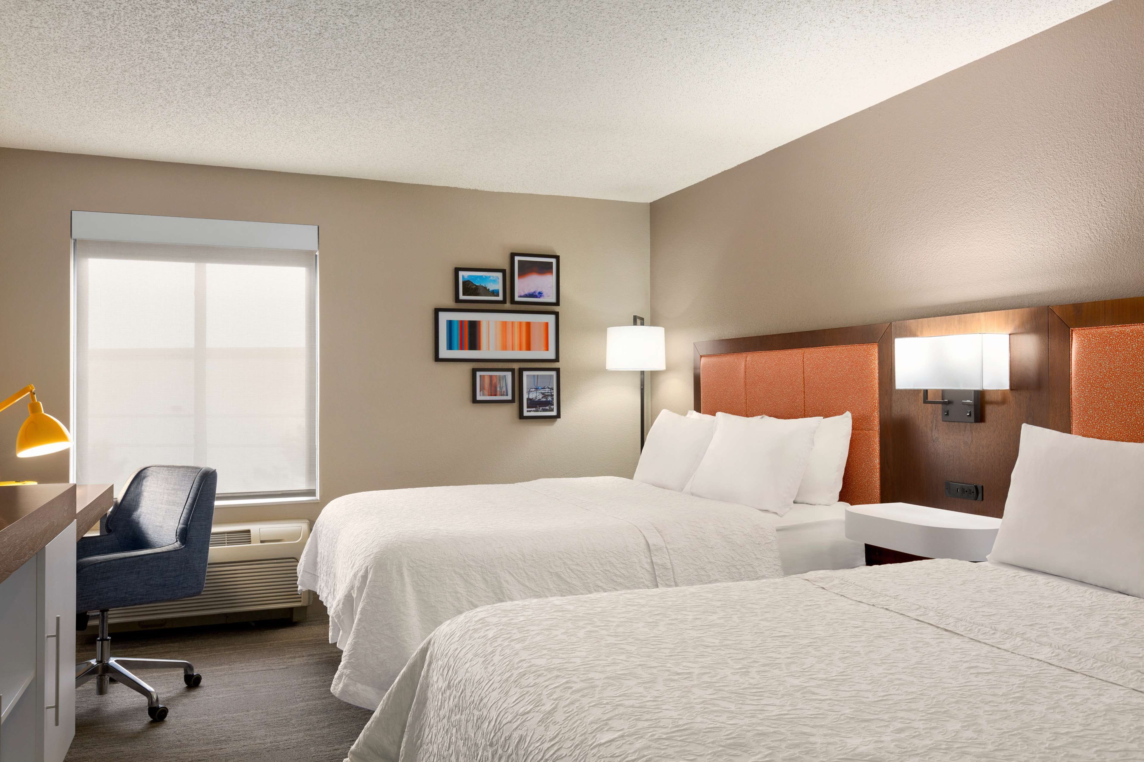 standard room with two queen beds | in-room safe, blackout curtains, iron/ironing board