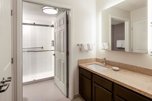 Designer toiletries, hair dryer, towels, soap