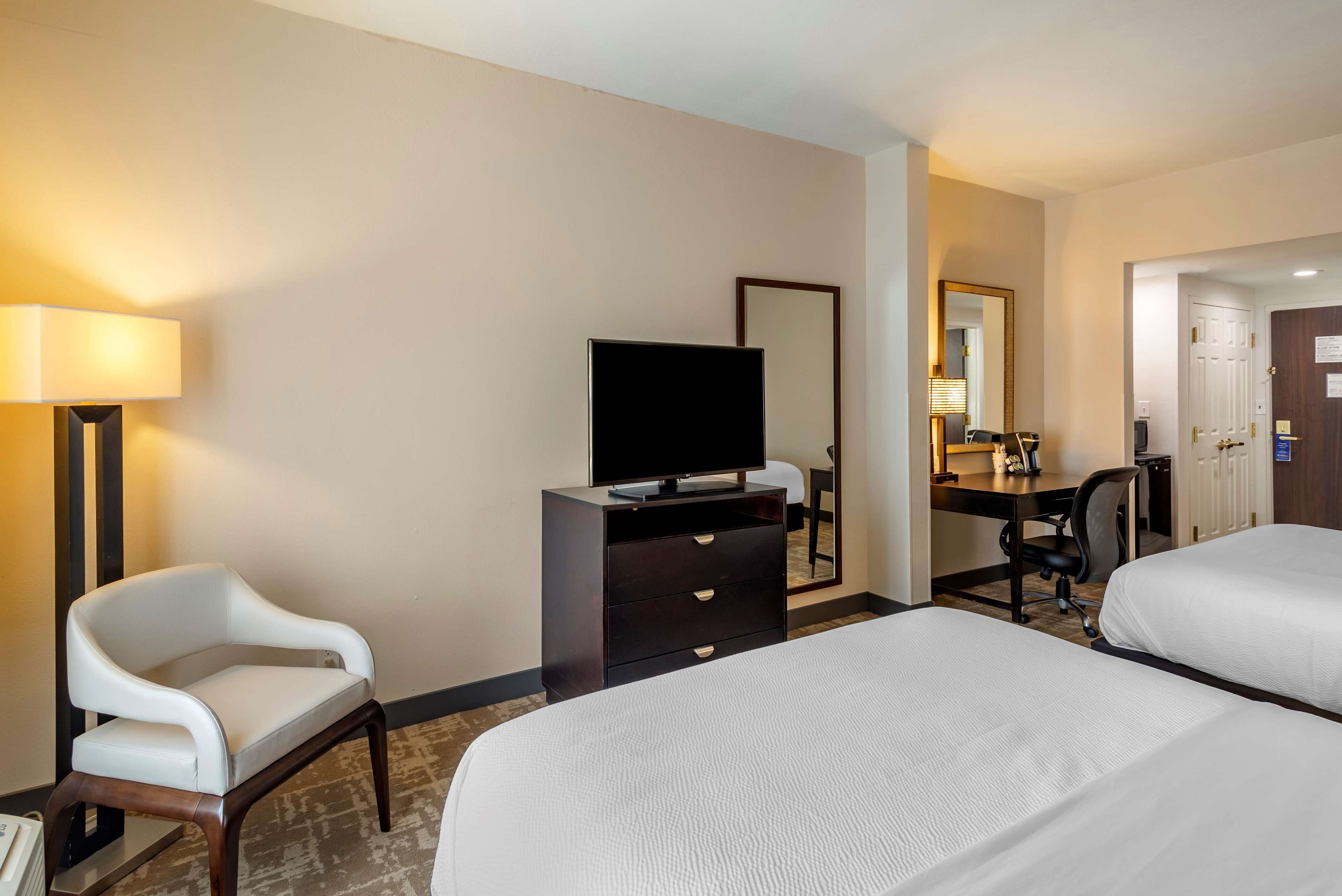 standard room, 2 queen beds, non smoking, refrigerator & microwave | premium bedding, laptop workspace, iron/ironing board