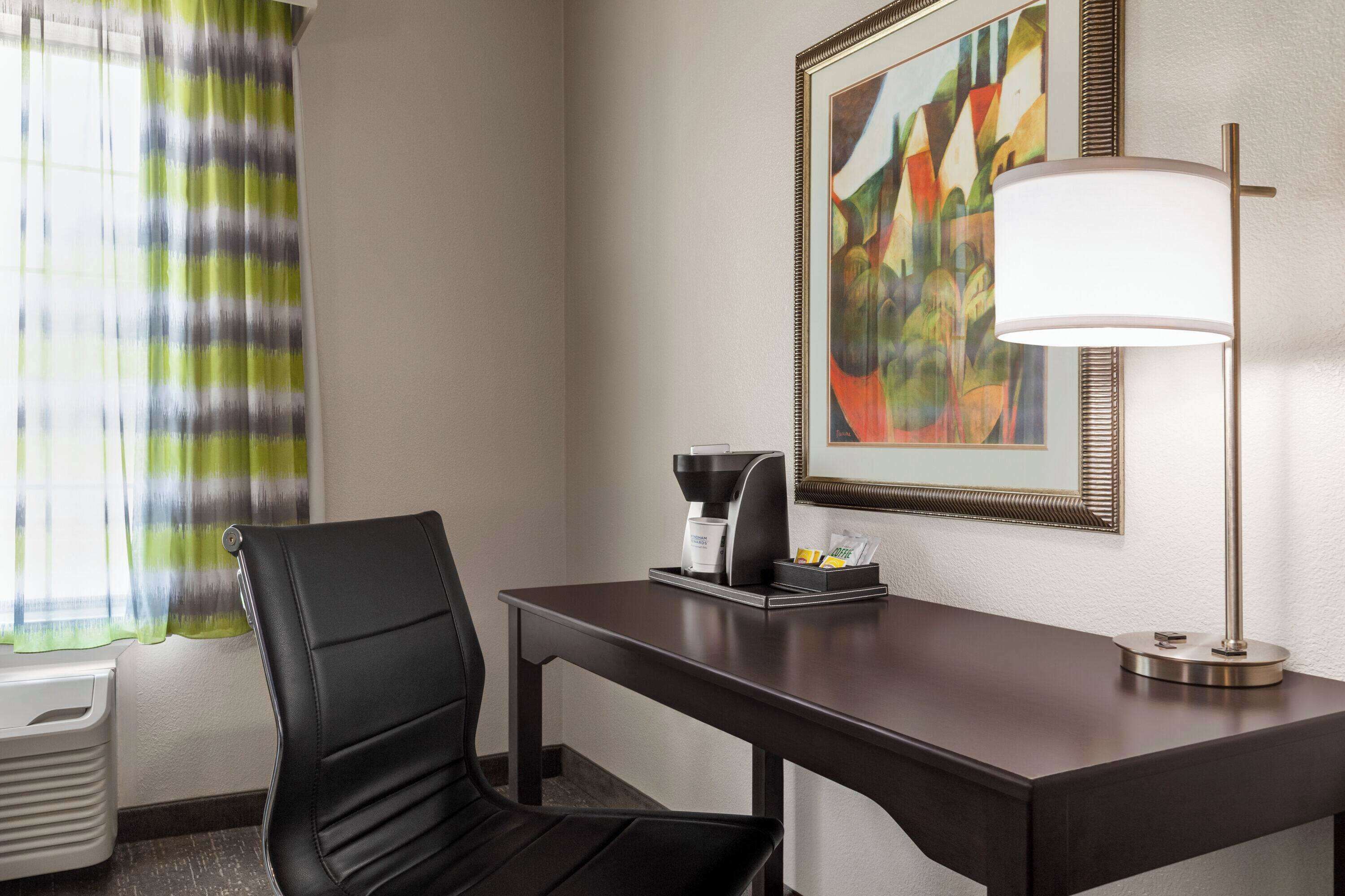 1 bedroom, desk, laptop workspace, blackout curtains