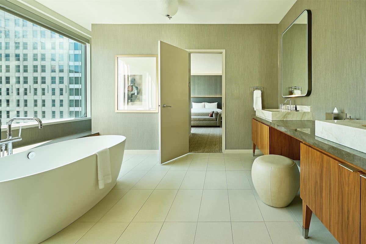 shower, designer toiletries, hair dryer, bathrobes