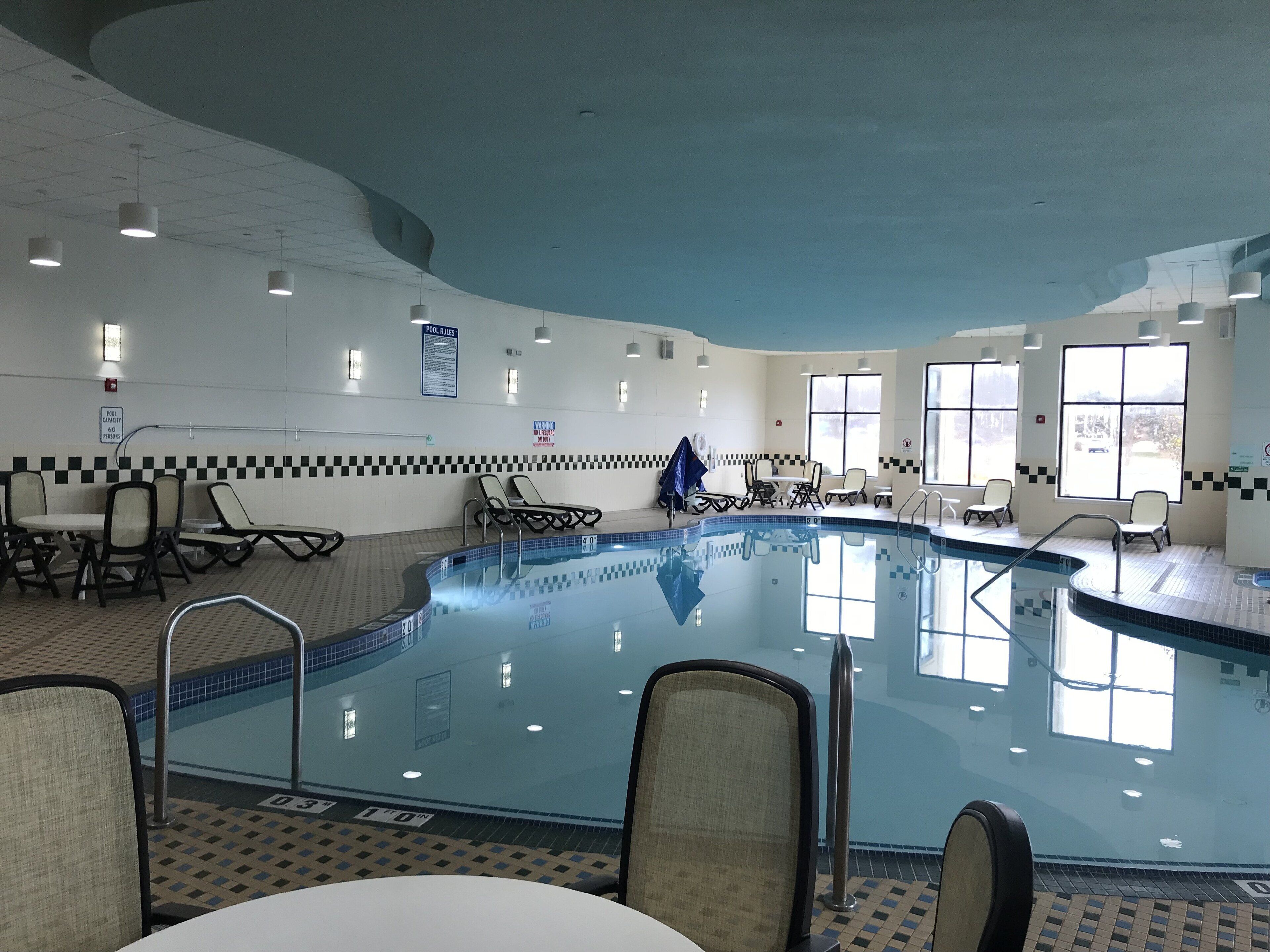 indoor pool, pool loungers