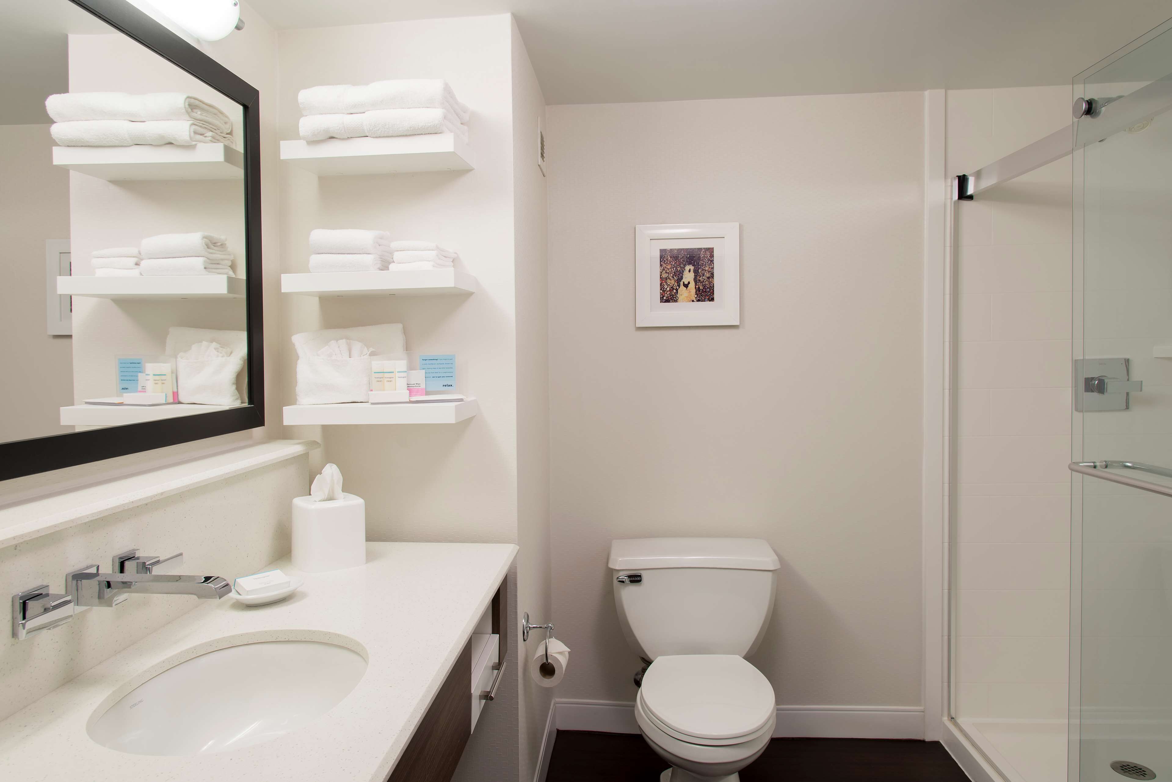 combined shower/bathtub, hair dryer, towels