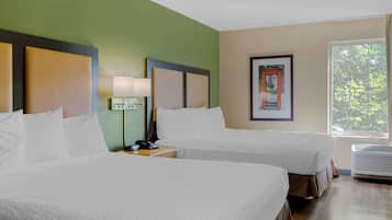 Studio, 2 Queen Beds, Non Smoking | Desk, laptop workspace, blackout curtains, iron/ironing board