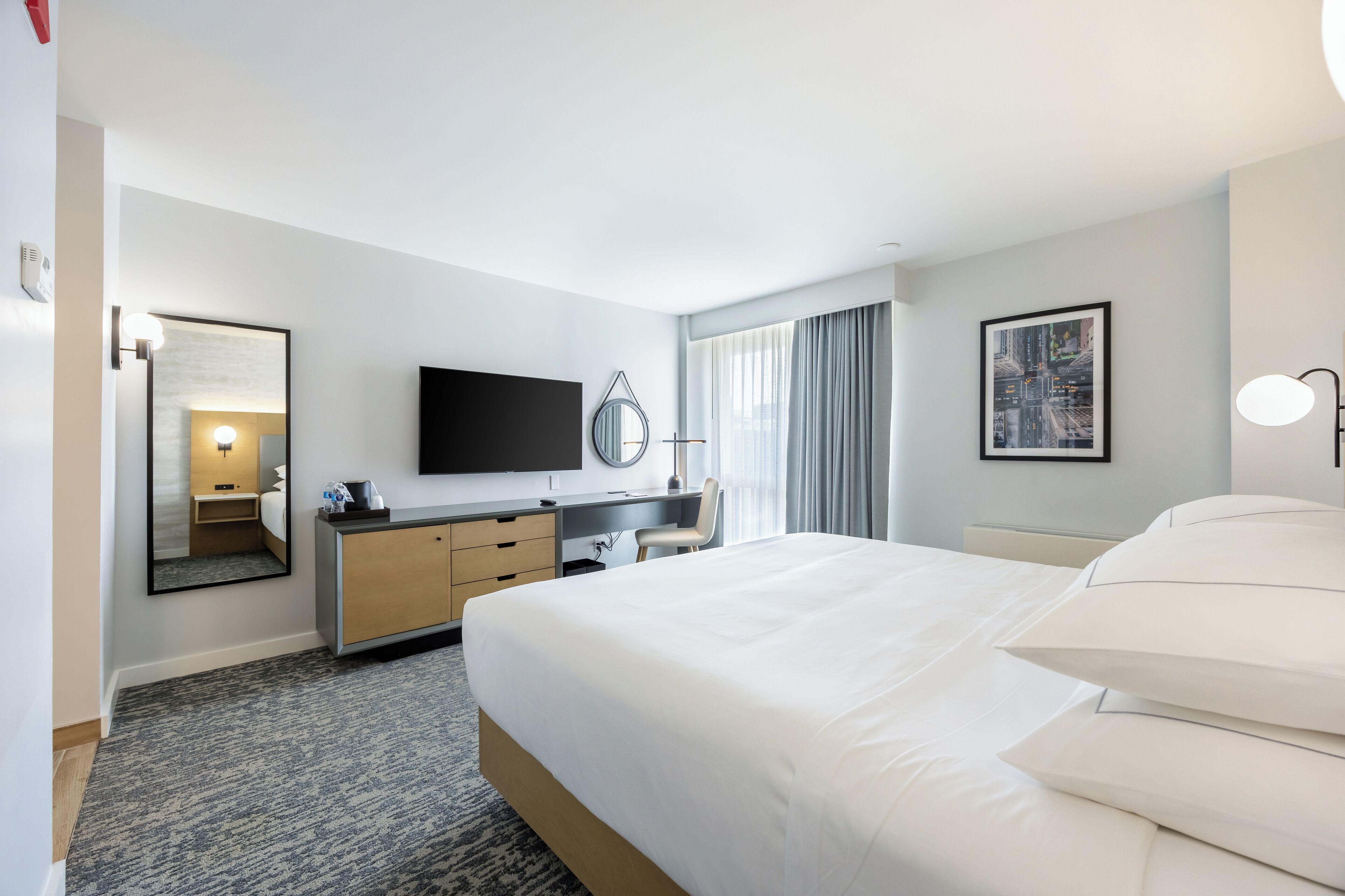 hypo-allergenic bedding, in-room safe, desk, blackout curtains