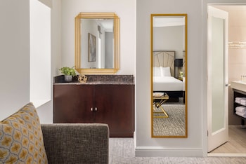 Junior Suite, 1 King Bed | Living area | 50-inch LCD TV with cable channels, TV at Martinique New York on Broadway, Curio Collection by Hilton