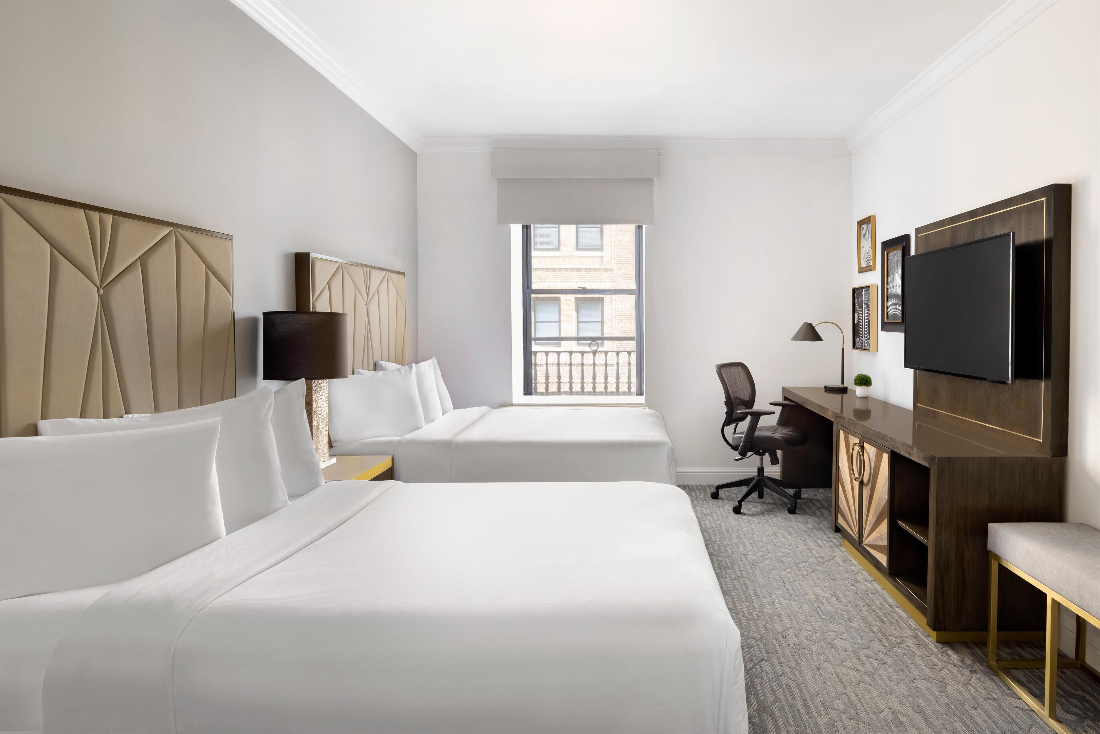 Deluxe Room, 2 Queen Beds | In-room safe, desk, laptop workspace, blackout drapes