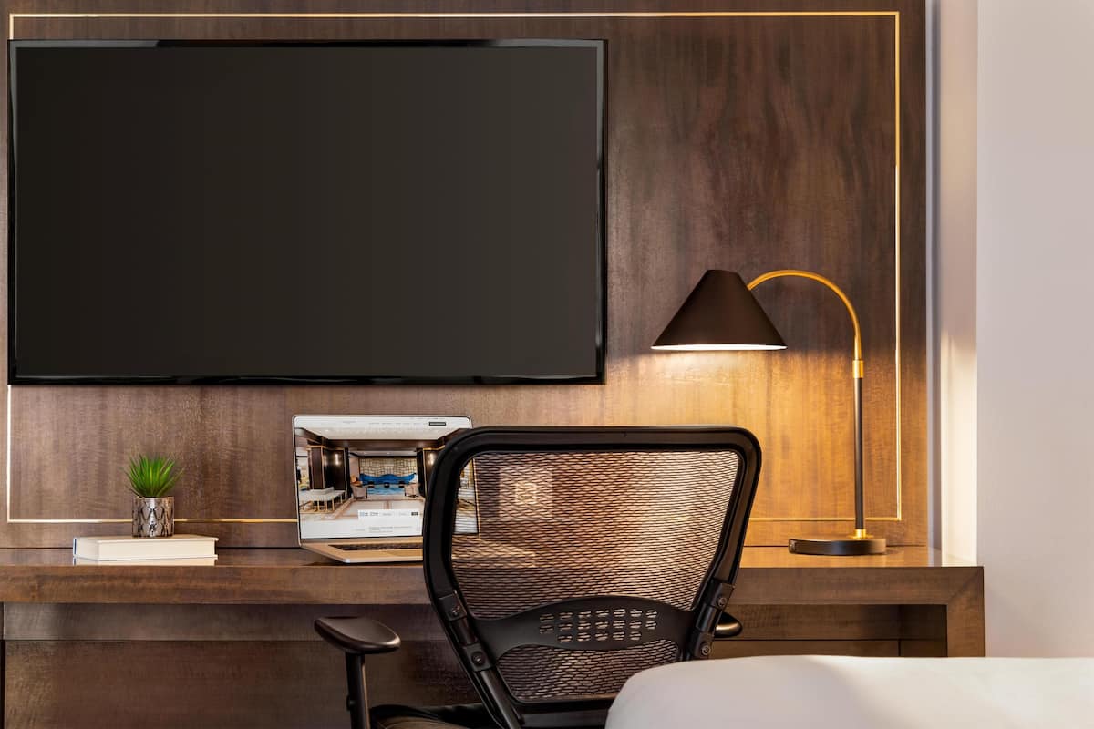 In-room safe, desk, laptop workspace, blackout drapes