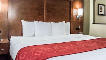 Premium bedding, desk, blackout curtains, iron/ironing board