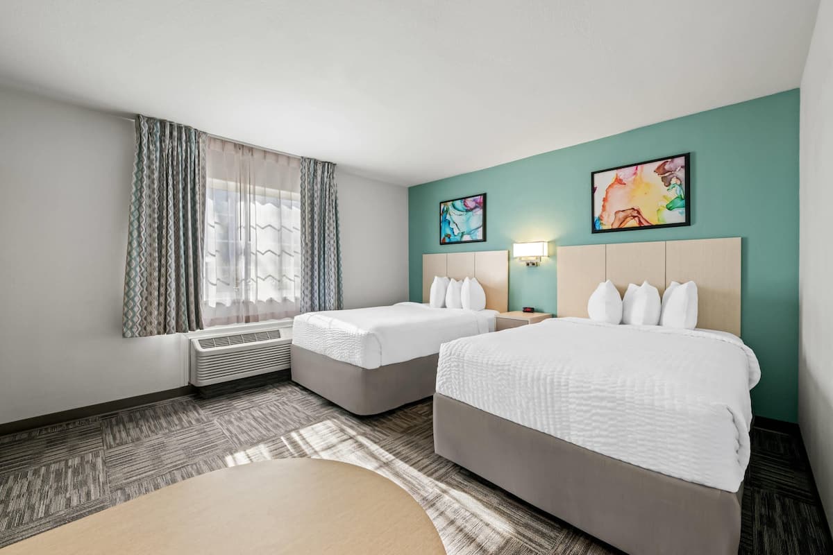 Room, 2 Double Beds, Non Smoking | Desk, laptop workspace, blackout curtains, iron/ironing board